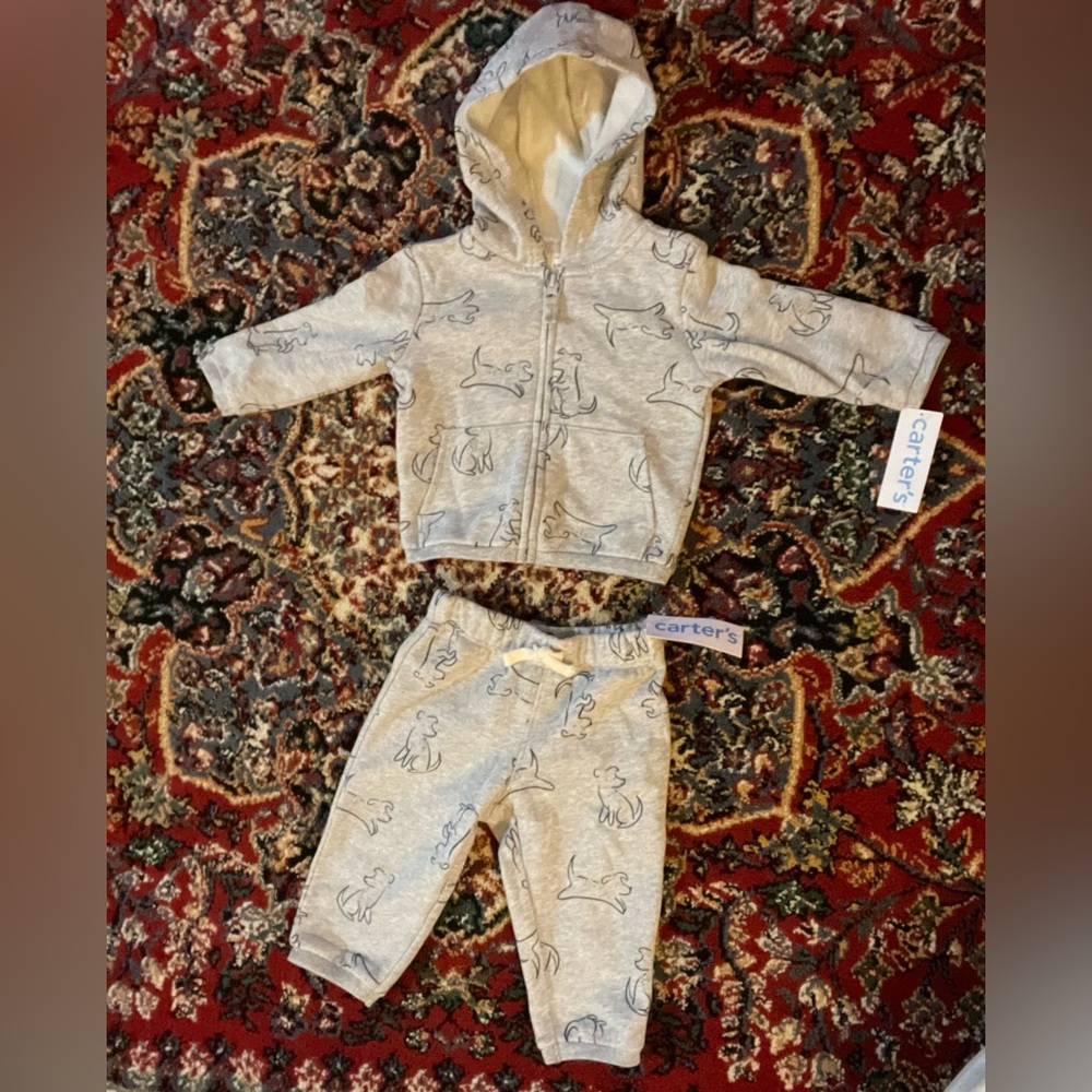 NWT Carter's Light Gray Baby Outfit with Animal Design